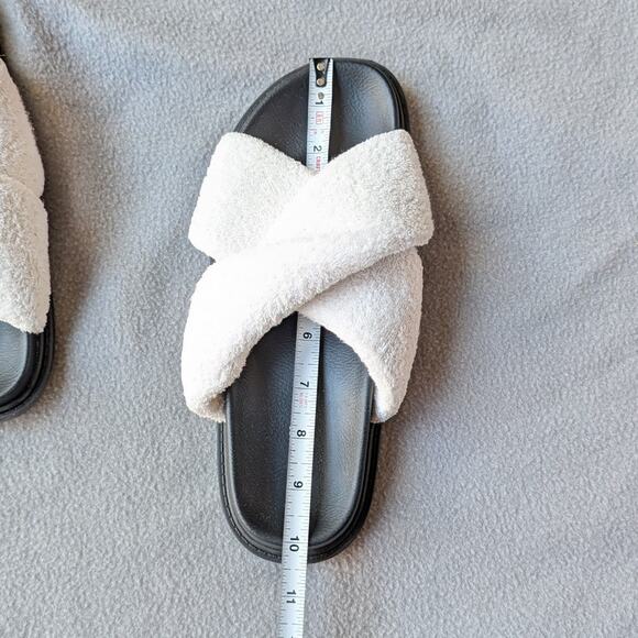 Maeve Anthropologie Terry Slide Towel Faux Fur Sandals, size 8 - Picture 2 of 4
